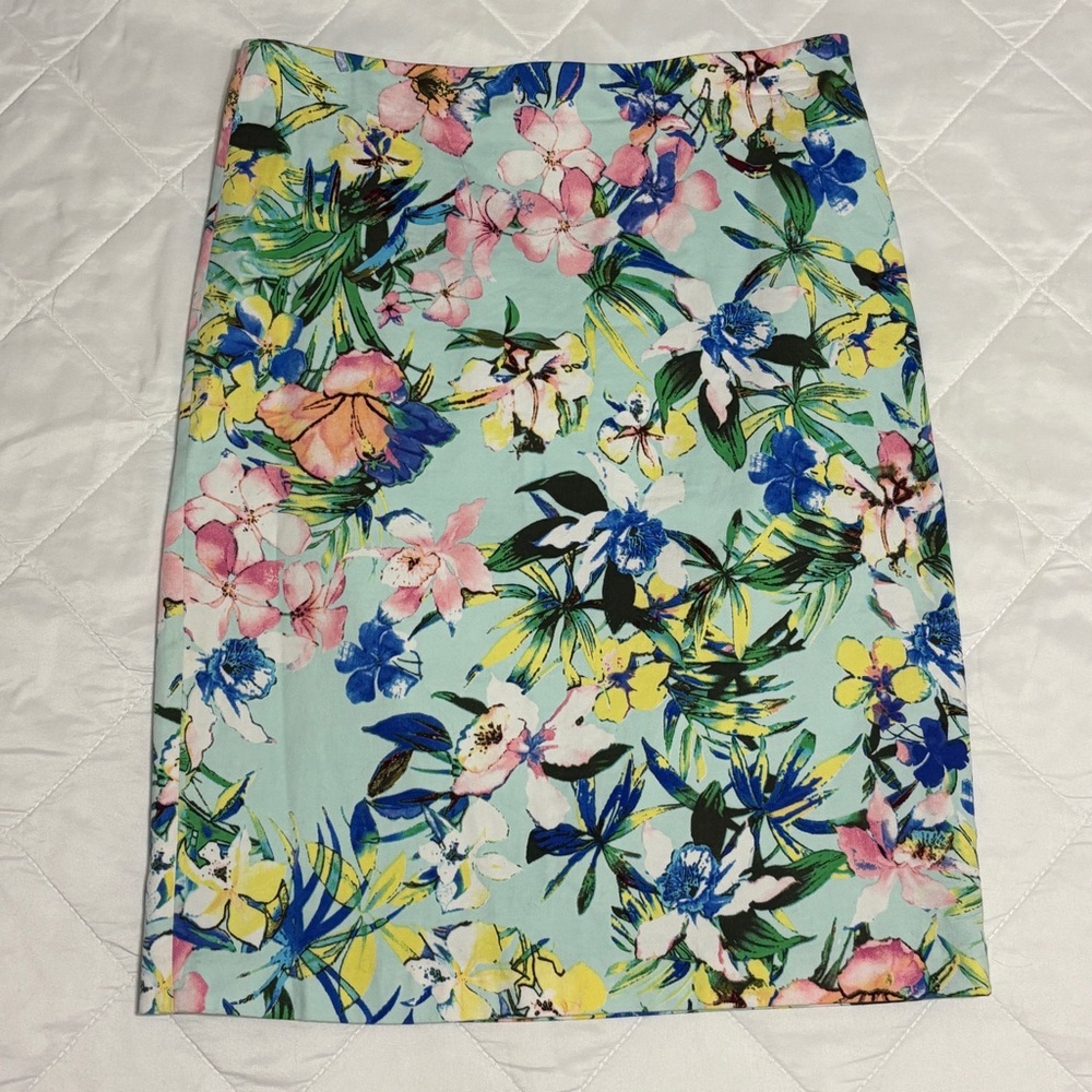 Carmen Marc Valvo Floral Pencil Skirt Women's Sz S Cotton Blend Lined Zip Back
